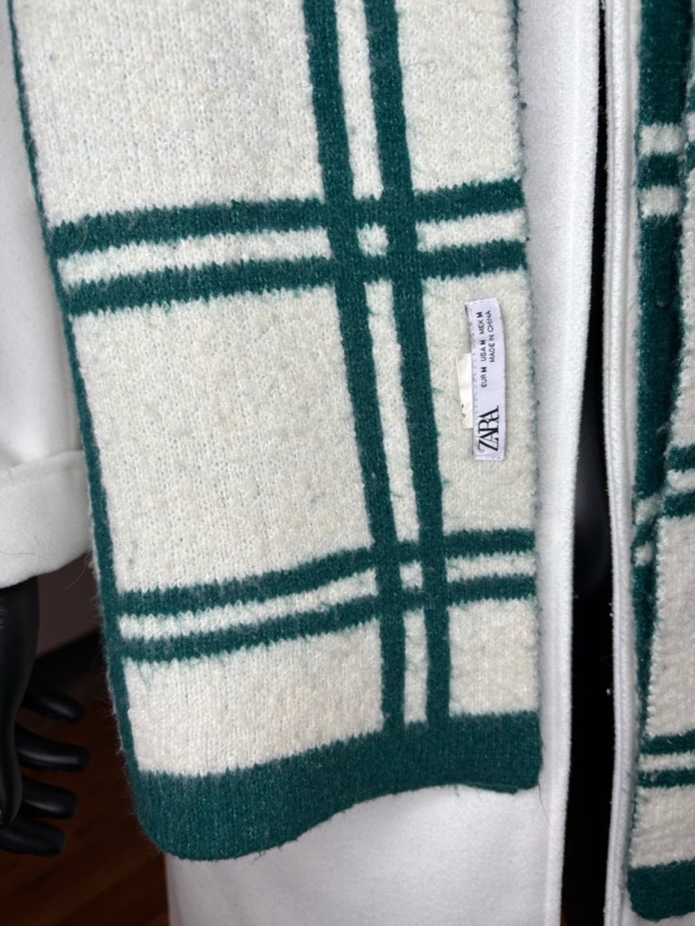 Zara Cream and Forest Green Plaid Scarf